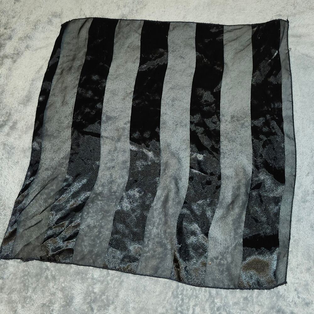 Square Scarf Black Striped Satin/sheer Approx" 18 - 20"